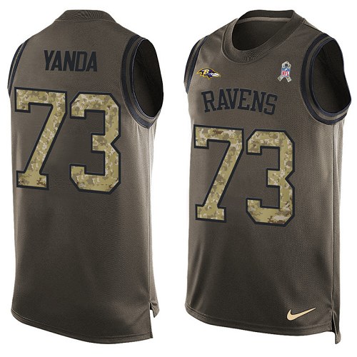 Men's Limited Marshal Yanda Nike Jersey Green - #73 Salute to Service Tank Top NFL Baltimore Ravens